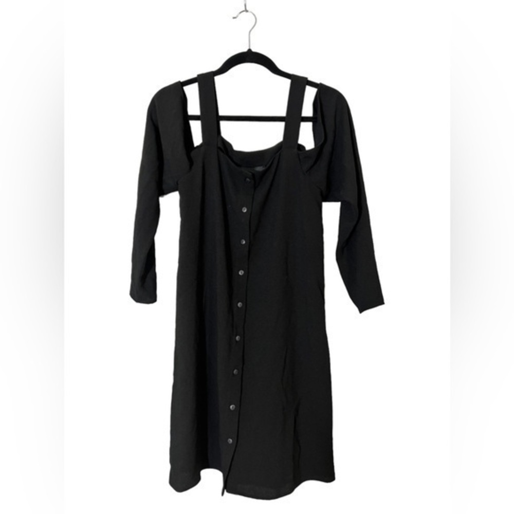 New Designers Remix Long sleeve off‎ the shoulder Wake Strap dress black size 34